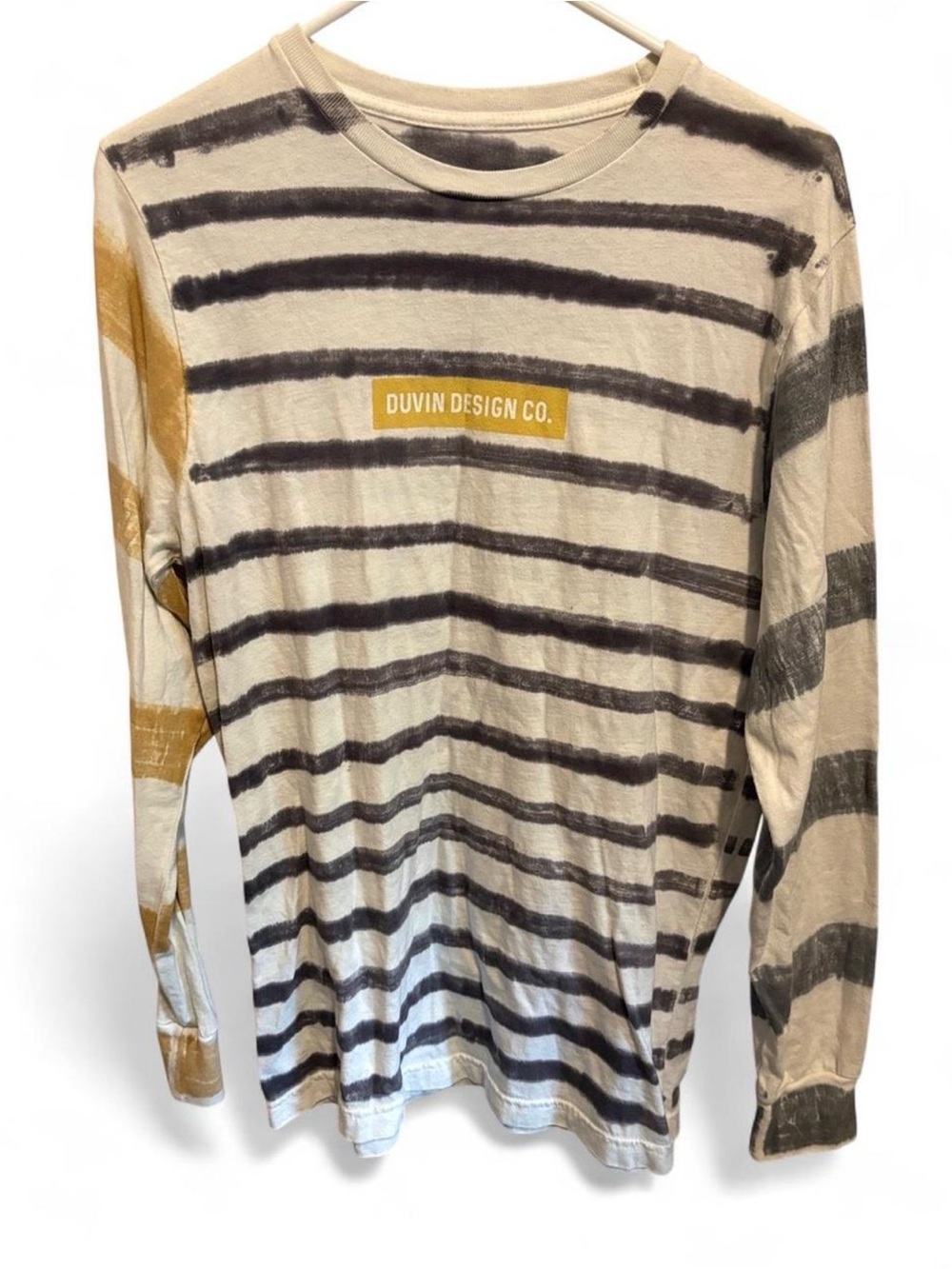 Duvin Design Co. Men's Long Sleeve Striped Tee - White, Gray & Gold